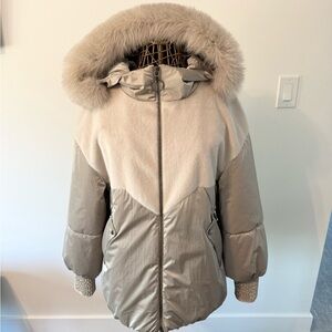 Women's Beige Fur-Trimmed Jacket